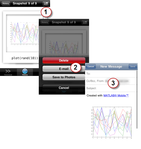 Steps to email a snapshot in MATLAB Mobile