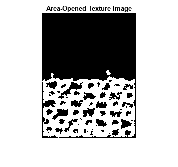 图中包含一个轴对象。标题为Area-Opened Texture Image的axes对象包含一个Image类型的对象。