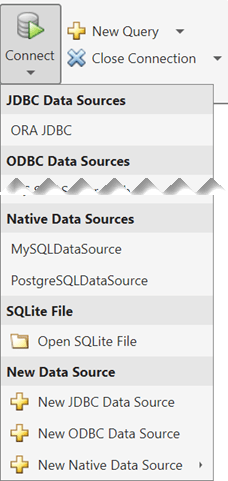 用于数据库连接的数据源和SQLite文件列表