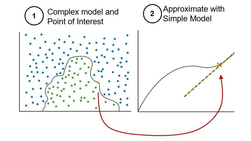 LIME在局部地区建立复杂模型的简单近似。