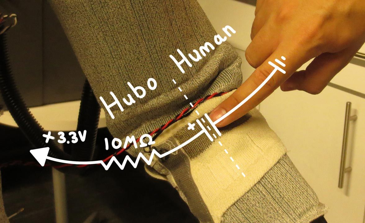 简化电路图，由3.3V源，电阻和电容器组成，显示人Hubo触摸界面。