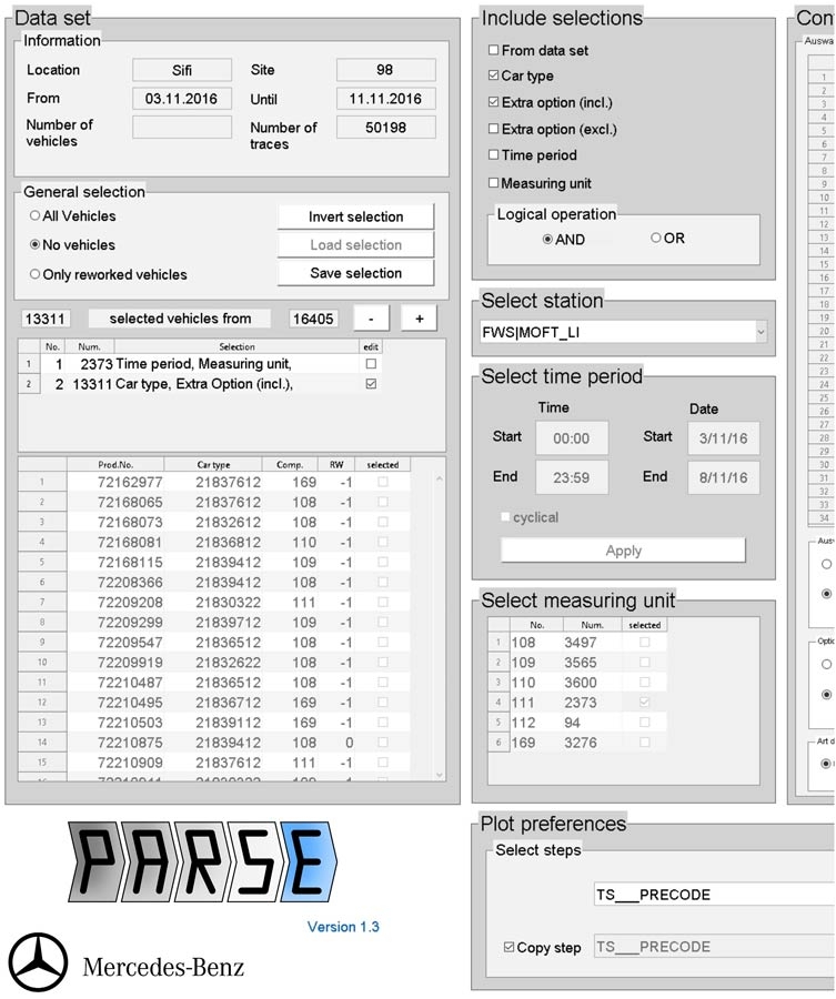 Figure 3.  PARSE application, developed in MATLAB, for processing, analyzing, and exploring test station data.