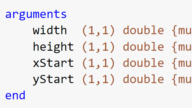 在MATLAB中使用函数参数验证以声明对函数输入参数的特定限制。您可以在不在功能的主体中编写代码的函数输入值的类别，大小和其他方面。