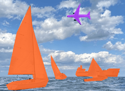 橙色像素代表每艘船的形状，紫色像素代表飞机的形状