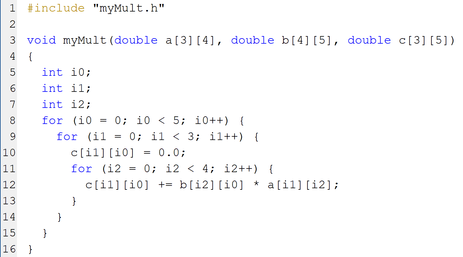 Generierter代码FÜR模具矩阵 -  ultiplikation。