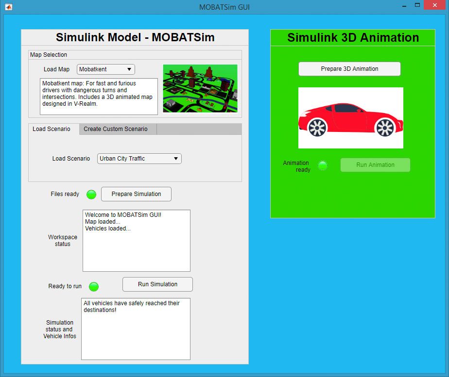 图3。MOBATSim界面配置和启动模拟运行时,与MATLAB应用程序开发的设计师。