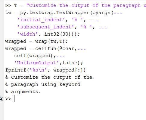 在MATLAB中调用Python函数包装段落文本