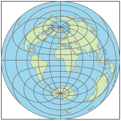 使用等距方位角投影的世界地图