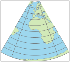使用等距圆锥投影的世界地图