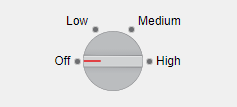 离散旋钮与项目,“关闭”,“低”、“中”、“高”。旋钮的值被设置为“关闭”。