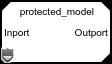 模型块,引用一个受保护的模型显示徽章图标除了保护模型名称,输入端口名称和输出端口的名字。
