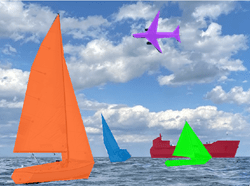船和飞机的每个实例的不同像素填充