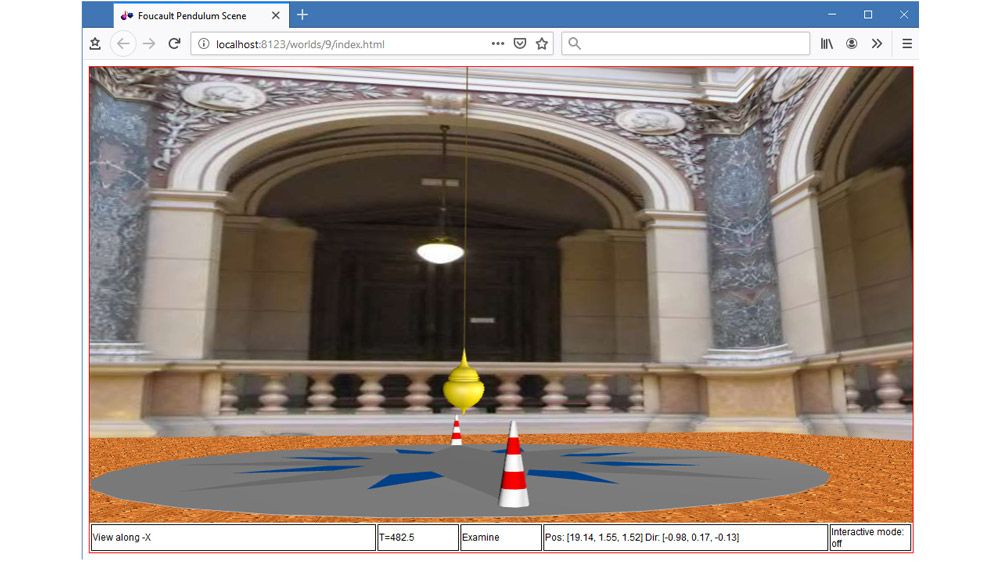 Animación 3D de un péndulo de Foucault en un navegador兼容HTML5。