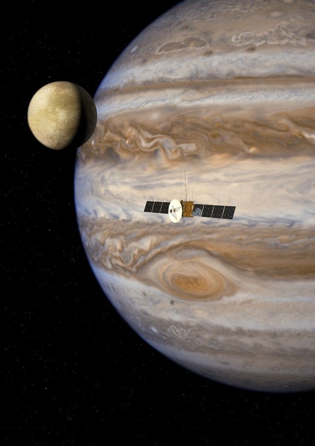Rendering of JUICE in the Jovian system.