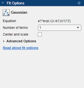 Fit Options pane for Gaussian fit