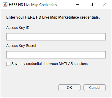 HERE HD Live Map Credentials对话框
