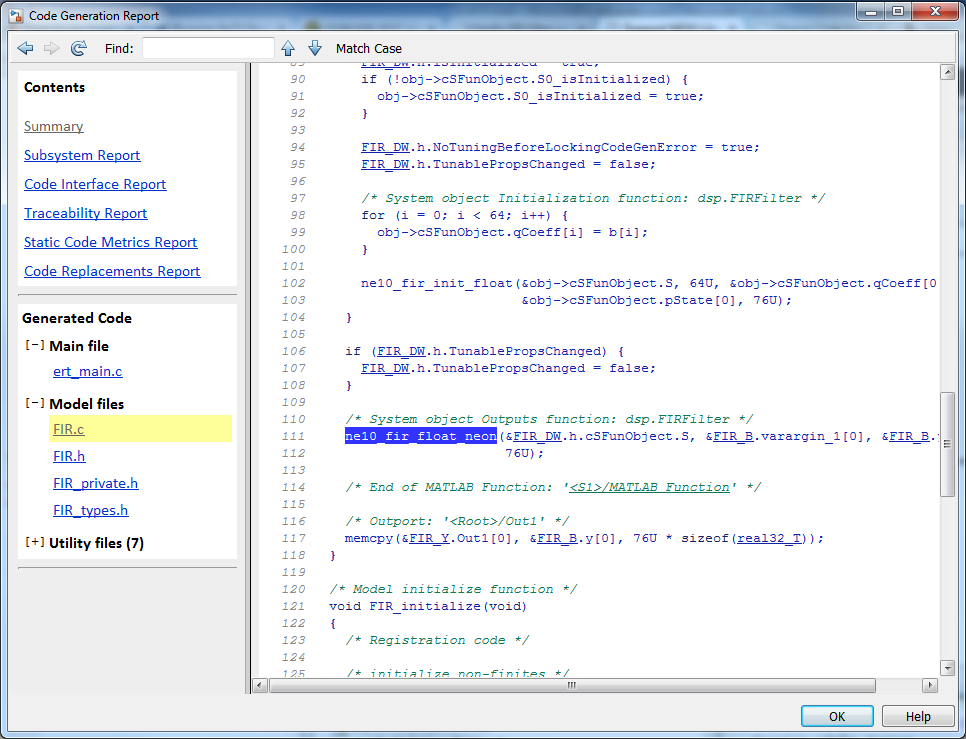 万博1manbetx支持dsp.FIRFilter的NE10库C代码生成在MATLAB功能块