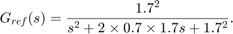 $$ G_ {REF}（S）= {1.7 ^ 2 \超过秒2 + 2 \倍0.7 \倍1.7 S + 1.7 ^ 2}。$$