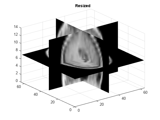 图中包含一个轴对象。标题为Resized的axes对象包含3个类型为surface的对象。
