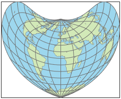使用Bonne投影的世界地图