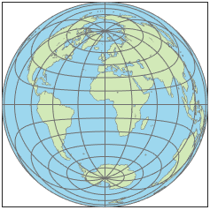 使用Lambert方位角等区域投影的世界地图