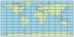 使用板Carrée投影的世界地图