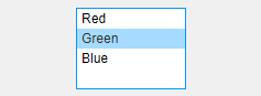 列出有三个项目的框：“红色”，“绿色”和“蓝色”
