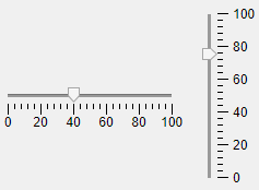 两个滑块组件，两者都有极限范围为0到100.左侧的滑块处于水平方向。其值设置为40.右侧的滑块处于垂直方向，其值设置为75。