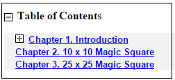 列出三章的内容表：“介绍”，“10到10魔方”，以及“25乘25魔方”
