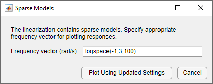 稀疏模型对话框与频率向量使用logspace指定函数