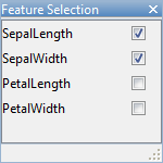 特征选择菜单，SepalLength和SepalWidth被选择，PetalLength和花瓣宽度被清除