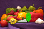 一组蔬菜，带有一个黄色的圆形轮廓和一个绿色的填充多边形。