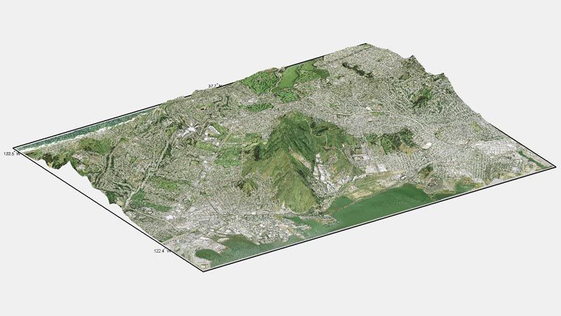 用映射工具箱中的函数创建了旧金山的复合3D地图。