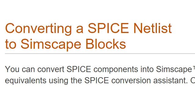 转换一个SPICE网表的Simscape块。