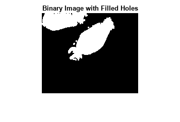 Figure包含一个轴对象。标题为Binary Image with Filled Holes的轴对象包含一个类型为Image的对象。