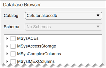 数据库浏览器显示表的列表在C: \ tutorial.accdb