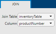 的左边加入选项卡显示连接表的表inventoryTable选择和productNumber列列选择。