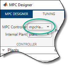右上方的一部分MPC设计器窗口,显示当前MPC控制器“mpcHard”。