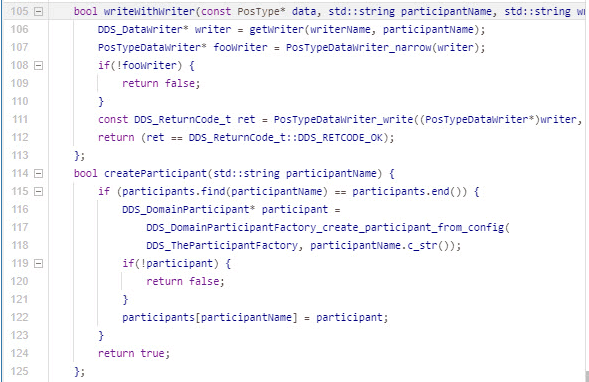 DDS APIを使用して生成されたc++コードのスニペット。