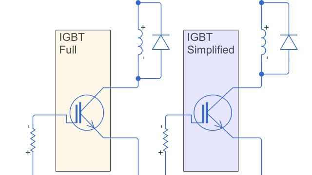 IGBT簡略モデルと完全モデル。