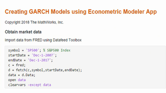了解如何使用计量经济学建模应用时间序列分析建立GARCH模型。
