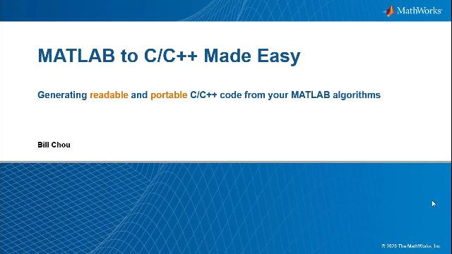 使用MATLAB编码器从MATLAB算法生成可读和可移植的C代码，以集成到MATLAB之外的其他应用程序中。通过生成MEX文件，在MATLAB中加速您的MATLAB算法。