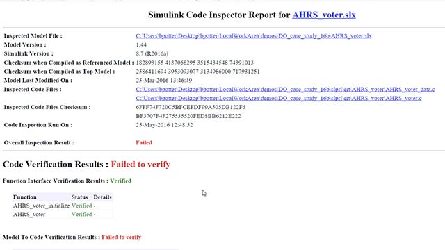 使用嵌入式编码器和Simulink代码检查器从万博1manbetx模型生成代码，并根据DO-178C和DO-331验证该翻译。