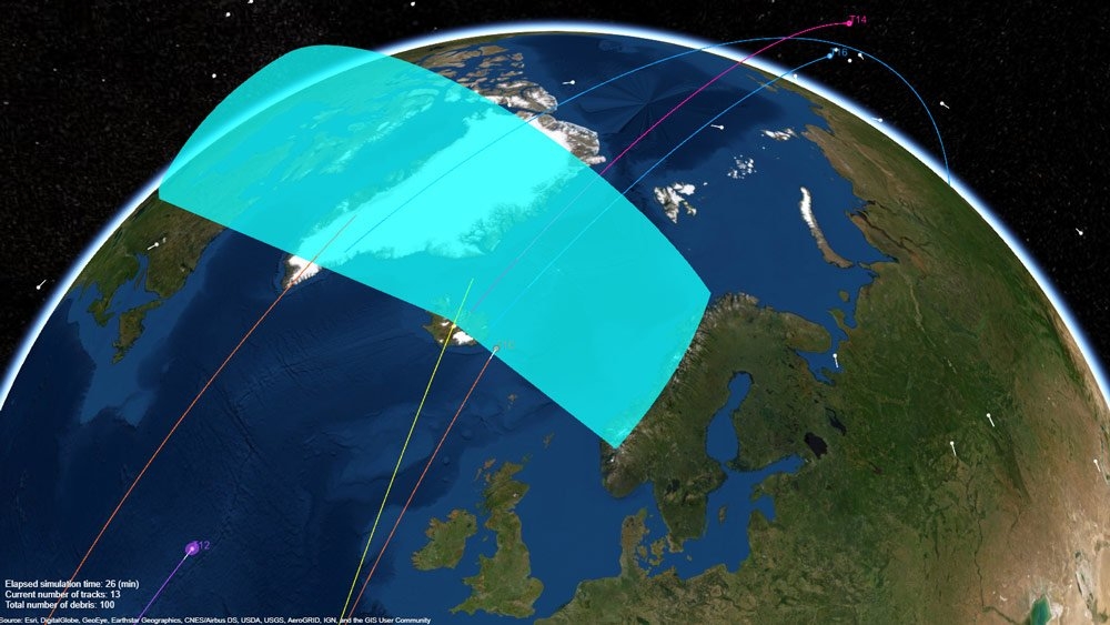 Radar system tracking space debris orbiting the earth.