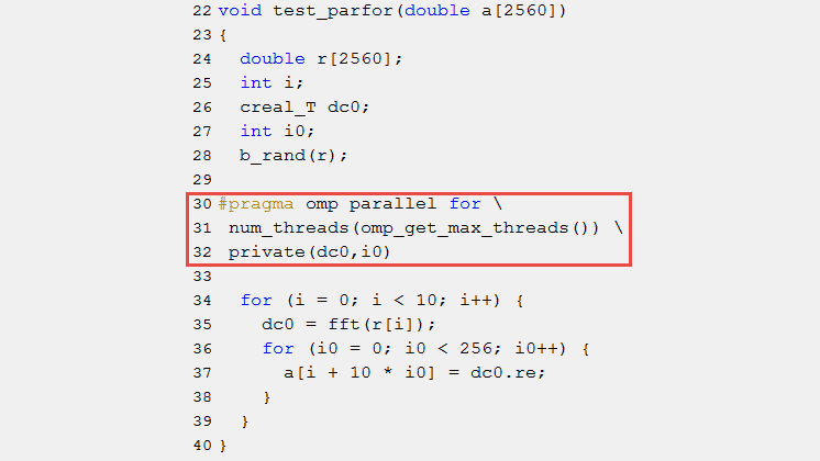 的与呼叫为OpenMP生成的代码的例子。