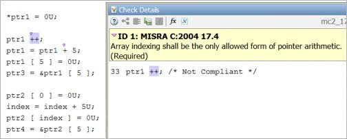 MISRA C:2004规则17.4将指针算法限制为数组索引。