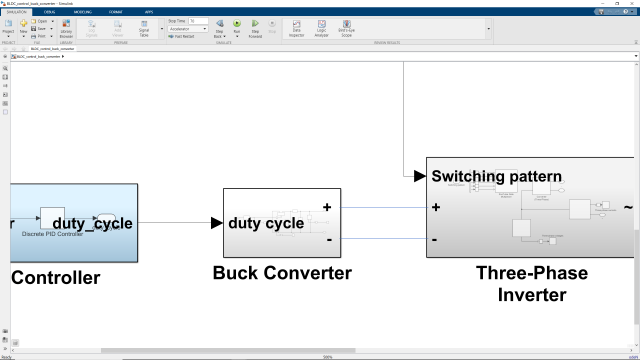 学习如何模型控制buck变换器控制无刷直流电机的速度。