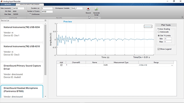 Acquire, analyze, and generate analog data on DAQ devices without writing code.