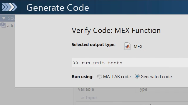 使用MATLAB单元测试框架检查对MATLAB代码的更改是否导致MATLAB Coder生成的C代码中的任何单元测试失败。