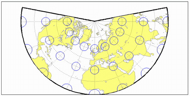 World map using standard Lambert conformal conic projection